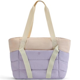 Axcone Women's Tote Bag with Zip, Quilted Carry Bag, Sports Bag with Yoga Mat Straps for Travel and Sports, purple