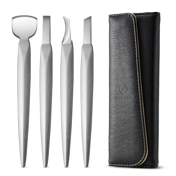 FERYES Pedicure Knife Ingrown Toenail Kit, 4 PCS Professional Pedicure Tool Kit, Top Notch Foot Blade (Leather case included)