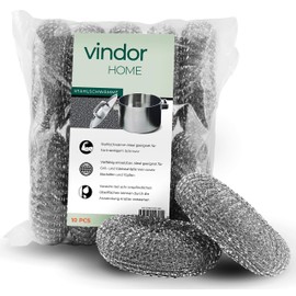 VINDOR Stainless Steel Scourers - Cleaning Sponge, Steel Wool Scourer, dissolves Stubborn soiling, 10 Steel Scourers