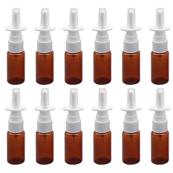 QUUPY 12PCS 30ml Refillable Amber Plastic Nasal Spray Bottles Fine