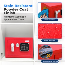 SereneLife Premium Steel Digital Safe Box - 9.1" x 6.7" x 6.7" | Secure Storage for Cash, Firearms & Jewelry | Great For Hotels, Cabinets & Home Use | Electronic & Mechanical Access | 2 Keys | Red