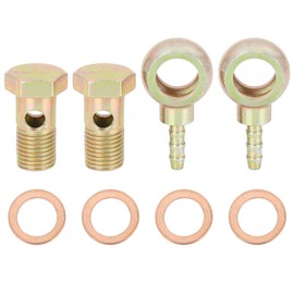 X AUTOHAUX 2 Sets 14mm Banjo Hose Barb Bolt Fittings Banjo Bolt Washer Bronze Tone Metal for Motorcycle Car