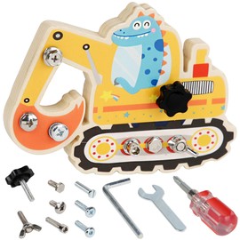 AUNGKWANG Montessori Spielzeug ab 3 4 5 Jahre, Bagger Spielzeug, Busy Board Holz Schraubbrett Holzspielzeug, Holzspielzeug, Motorikspielzeug Schraubenzieher, Lernspielzeug Geschenke für Kinder