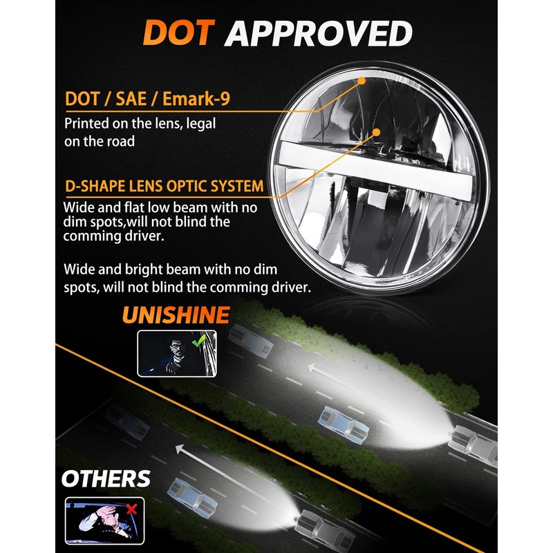 UNI-SHINE DOT Approved 5 3/4 5.75’’ Inch LED Headlights 4PCS