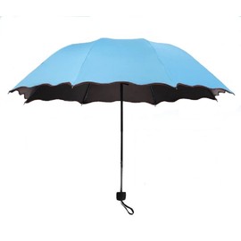 UV Protection, Sun or Rain, Sun Parasol, Trifoldable, Large, Lightweight, Cute Floral Print When Wet Umbrella with Hair Elastic Set, 6 Colors Available, blue