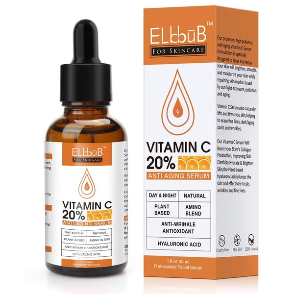 Premium 20% Vitamin C Serum For Face with Hyaluronic Acid, Retinol & Amino Acids - Boost Skin Collagen, Brighten Hydrate & Plump Skin, Anti Aging & Wrinkle Facial Serum