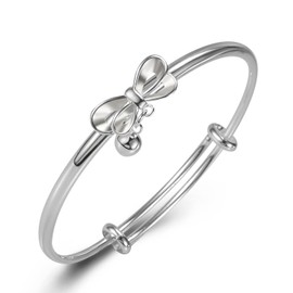 DCFSHEE Dainty Minimalist Expandable Smooth Bangle for Women, Scaling Bracelet with Pendant of Bow Bell,Girls' Jewellery Gifts