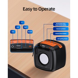 QDPKPI Portable Bluetooth Speaker, Wireless Speakers with RGB Light Show, 5W Loud Wireless Outdoor Speaker- AUX, USB, TF, DC5V, ON-Off Button & TWS Pairing - Perfect for Gift, Home, Vacation (Black)