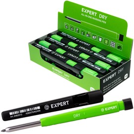 EXPERT Dry 10 x All-in-One Marker Pens with Graphite Lead, Refillable Deep Hole Marker with Automatic Lead, Versatile on Wood, Glass, Metal, Carpenter's Pencil with Integrated Sharpener