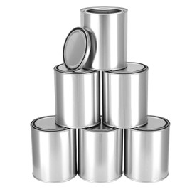 QWORK 6 Pack 1 Quart Metal Paint Cans with Lids - Empty Unlined Tinplate Containers Paint Buckets for Arts & Crafts, DIY Projects