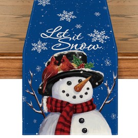 Artoid Mode Blue Snowman Let It Snow Winter Table Runner, Seasonal Christmas Kitchen Dining Table Decoration for Home Party Indoor 13x48 Inch