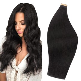 DOORES Tape in Extensions Real Human Hair, 80g 20 Inch 20pcs Remy Natural Black Human Thickened Hair Extensions Tape in Real Skin Weft Straight Natural Thicker Ends for Women