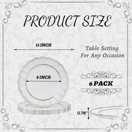 MAONAME Antique White Plate Chargers, 13" Round with Beaded Rim, Dinner Plates, Plastic for Party, Wedding