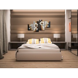 Wieco Art 100% Hand-painted Abstract Floral Oil Painting on Canvas Warm Day Yellow Flowers Bloom Ready to Hang for Living Room Bedroom Home Decorations 4pcs/set