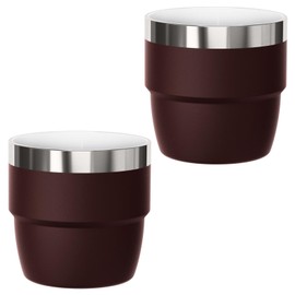 Cafezi 4 oz Espresso/Coffee Cup, Ceramic-Lined 18/8 Stainless Steel, Double-Wall Vacuum Insulated, Stackable, Dishwasher Safe, Fits Most Espresso Machines (Wine Red, 2 Pack)