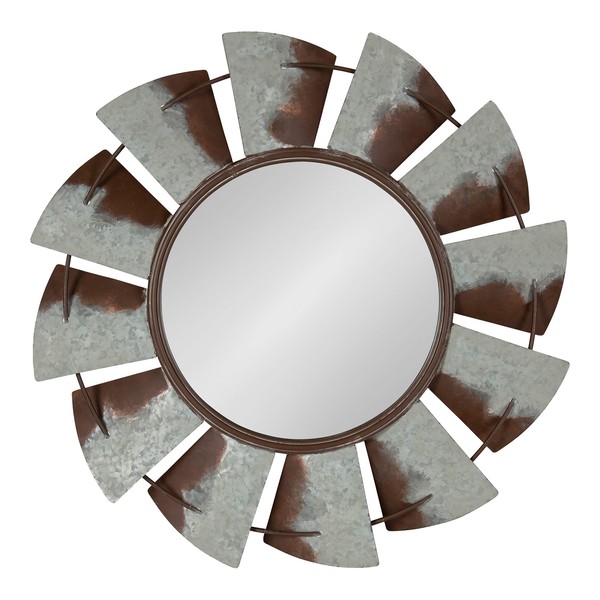Kate and Laurel Millbrook Windmill Rustic Farmhouse Distressed Metal Wall Mirror, 32" Diameter
