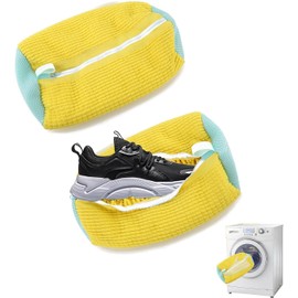 2Pack Shoe Washing Machine Bag - Laundry Bag for Shoes, Trainer Washing Machine Bag, Easy Cleaning Shoes Bag with Zipper, Reusable Cleaning Laundry Bag for All Types & Sizes Shoes, Yellow