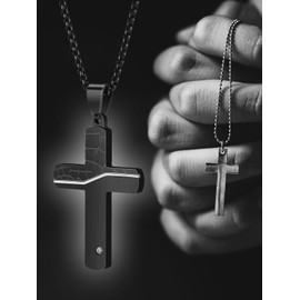 Zysta Crucifix Black Cross Necklace Stainless Steel Cubic Circonia Pendant Mens Cross Chain for Birthday Christmas Easter Thanksgiving Gift (Simple Cross)
