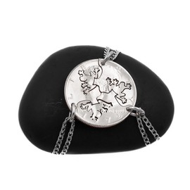 3 Piece Frog Necklaces, Three Piece Interlocking Jumping Frogs Jewelry, Poison Dart Tree Frogs, BFF Gifts, Hand Cut Coin, By NameCoins