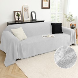 Arfntevss Sofa Covers for 3 Cushion Couch Fleece Sectional Couch Covers with Tassel Soft Plush Warm Sofa Throw Cats Pets 3 Seat Slipcovers Fuzzy 1-Piece Furniture Protector (91" x 142", Ash Gray)