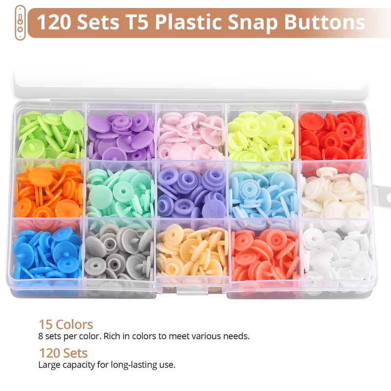 Kamtop Snaps and Snap Pliers Set, 120 Sets T5 Plastic