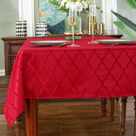 SASTYBALE Christmas Tablecloth Rectangle, Spillproof and Wrinkle Resistant Jacquard Table Cloth with Floral Patterns for Dining Room & Holiday Decoration (Red, 132 x 178 cm (4-6 Seats))