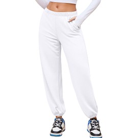Ekouaer Pajamas Pants, Comfy Lounge Pj Baggy Sweatpants Loose Workout Joggers Pant Sleep Bottoms with Pockets for Women White