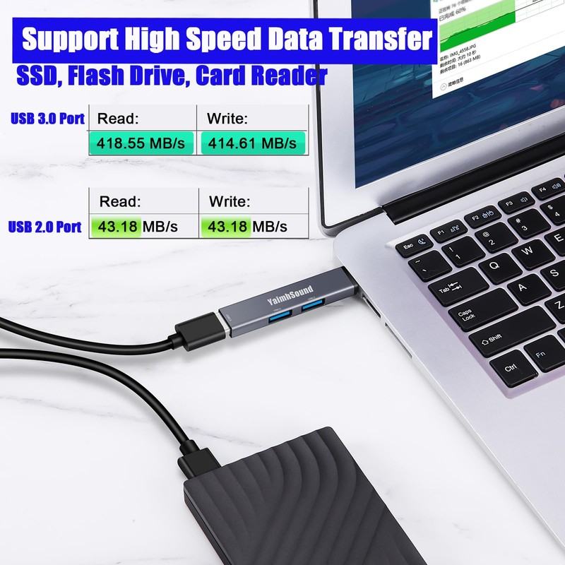USB to USB Adapter,USB A to USB A, 3-Port USB
