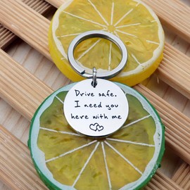 XYBAGS Drive Safe I Need You Here With Me, New Driver Gift for Her or Him, Trucker Husband Boyfriend Keychain Gifts
