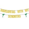 Margaritas with My Señoritas Banner Gold Green Glitter, Mexican Fiesta
