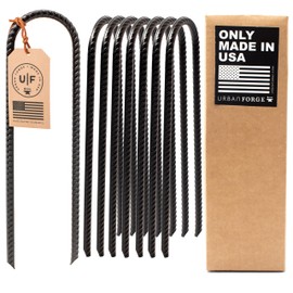 Urban Forge® Ultra Strong Trampoline Stakes Anchors High Wind, Ground Anchors Heavy Duty, Tie Down Anchor Kit, Ground Stakes Steel, Trampoline Accessories, U Shaped (8 Pack, Black)