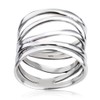 HAIXIAN Classic Silver Plain Multi Cross Lines Wide Band Ring,Silver