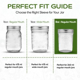 minliving Silicone Mason Jar Sleeves | Anti-Slip Protectors for 8 oz Regular Mouth Ball & Kerr Jelly Canning Jars | Kids Cup Holders with Measurement Markings | Dishwasher Safe Jar Jackets - 5 Pack