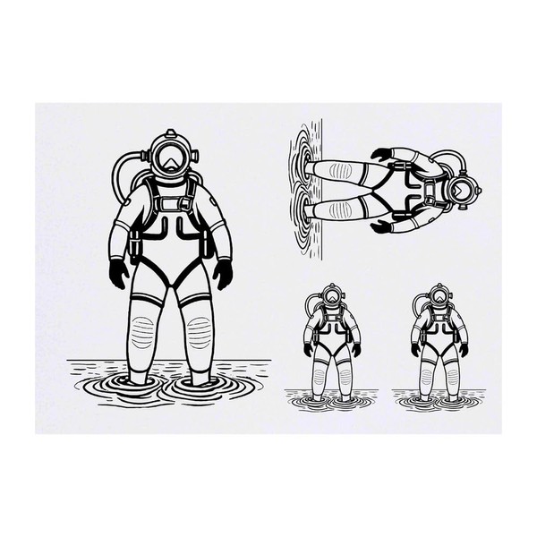 Azeeda 4 x 'Tiefseetaucher' Temporäre Tattoos - Wasserfest, Hautfreundlich &