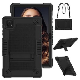 FIEWESEY Case for Revvl Tab 5G Tablet,for Tmobile Revvl Tab 5G Tablet Case,Heavy Duty Shoulder Strap Silicone&Hard Back Shockproof Kids Protective Case for REVVL TAB 5G 10.36 inch 2023(Black/Black)