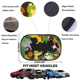 MOVINPE Car Sun Shade for Baby Kids 2 Pack Static Cling Side Window Car 80GSM Rear Sunshades Universal with 8 Suction Cups and Storage Bag - Sun Glare and UV Rays Protection (Jungle Animals)