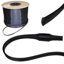Lumonic 10 m Braided Sleeve, 50 mm (40-65 mm), Polyester Fabric Cable in Black, Cable Sleeve, Protective Hose, Cable Protection, Cable Wrap