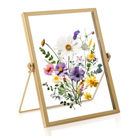 HyzaPhix Pressed Flower Frame Floating Picture Frame for Pressed Flowers, Photos, Pressed Dried Flowers, Plant Specimen, Tabletop Photo Frame for Home Office Decor, DIY Gifts (gold 6x4 inches)