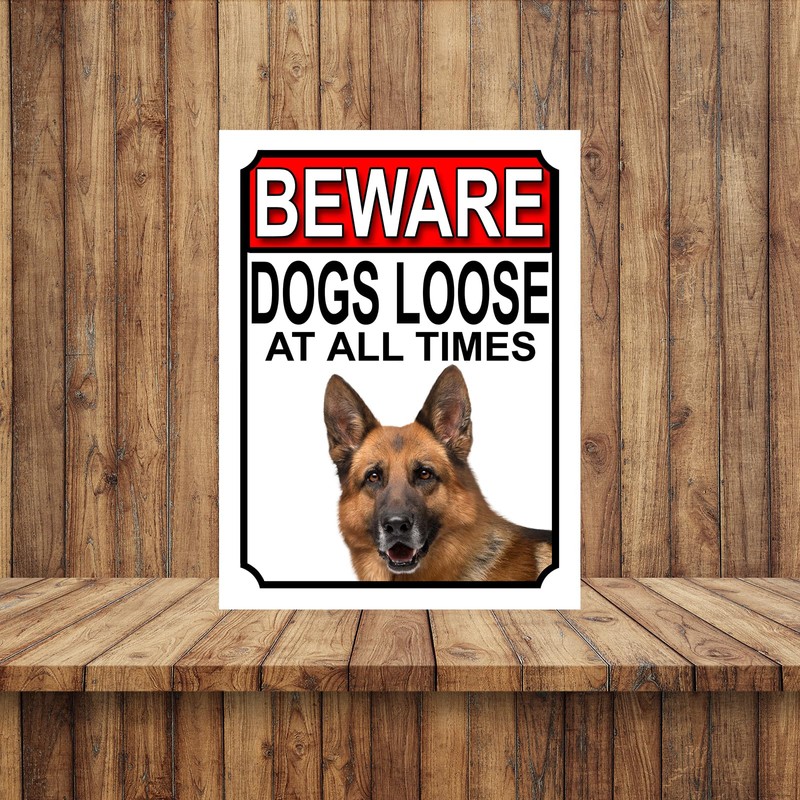 Shawprint BEWARE DOGS LOOSE AT ALL TIMES METAL SIGN GERMAN