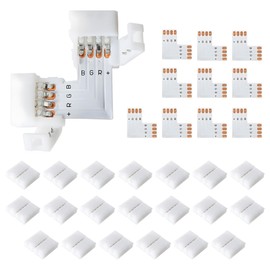 JACKYLED L Shape 8mm 4-Pin LED Strip Connectors 10-Pack Total 32pcs, Unwired Solderless LED Light Connectors for 8mm Wide 4-Pin Strip Lights - 8mm 4pin 10 Pack