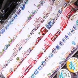 TIAMECH 6 Rolls City Shuttle PET Tapes - Traffic Road Car Design, Decorative Tape Stickers for Scrapbooking & Journaling, Junk Journal Supplies, and Ephemera
