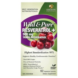 Genceutic Naturals Pure Wild Resveratrol 500mg Resveratrol, 60 Tablets, 1 Count / Genceutic Naturals 젠수틱 내처럴즈 순수 야생 레스베라트롤 500mg Resveratrol, 60정, 1개