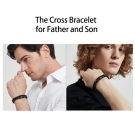 ketryep Cross Bracelet for Men Multi-Layer Braided Bible Verse Mens Leather Bracelet Christmas Birthday Religious Gifts for Men Father Boyfriend Husband Son (PHILIPPIANS 4:13, M-8.5" B)