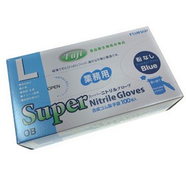 FUJINAP Super Nitrile Gloves, Blue, Powder-Free, Large, 100 Count