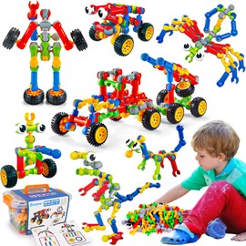 Kids STEM Building Toys for 3 4 5 6 7 8+ Year Old Boy Girl Birthday Gift, 125 Pcs Preschool Classroom Educational Building Blocks Stem Kits Activities Ages 3-5 4-8 5-7 6-8 Engineering Creative Games