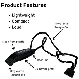 gr8ful® Emergency Sports Whistle for Adults & Kids | Ideal for Fell Running, Orienteering, Boy Scout, Hiking, Survival/Explorer & D of E Expedition | with Lanyard, made from Plastic, Black