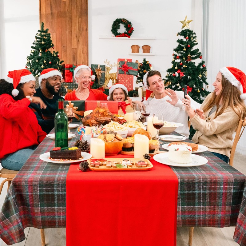 WenYa Christmas Plaid Tablecloth Wipe Clean Table Cloth Wipeable Plastic