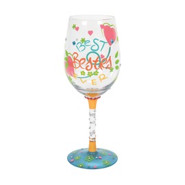 Enesco Designs by Lolita Besties Ever Hand-Painted Artisan Wine Glass, 15 Ounce, Multicolor