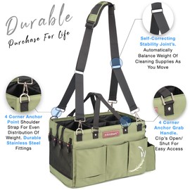 FifthStart Wearable Cleaning Caddy, A Cleaning Supplies Organizer With Shoulder Strap & Removable Waist Strap. Professional Cleaning Caddy Organizer With Handle: (Green, Small)