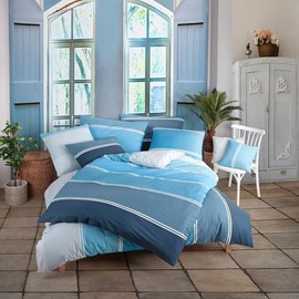 KK SHOPPING Versandhandel Klaus Kolodzie Cotton Bed Linen Set, Aqua, 135 x 200 cm, 80 x 80 cm